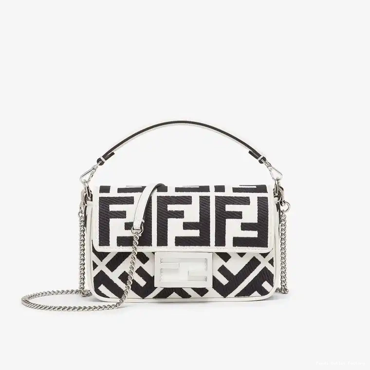 Cheap HOT Black White In Fendi Baguette Bag Canvas Motif Mini FF 0622
